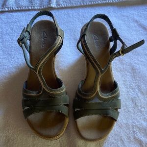 Clarks light blue wedge sandle top shoes.SZ 8.5 reg. Worn once